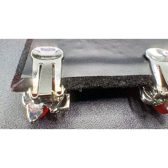 Clip On Earrings Butterfly Wings Orange Lucite Vintage 1950s Silver Tone 1 Inch - Picture 7 of 15